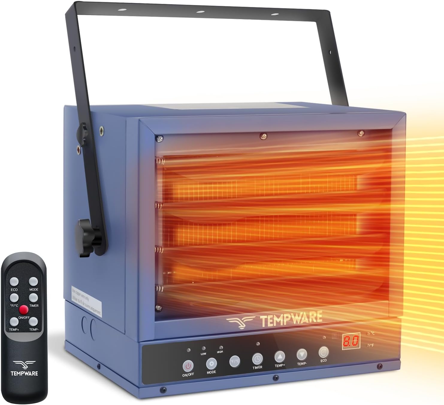 TEMPWARE 7500W Electric Garage Heater 240V Hardwired Ceiling Mount Heater | Shop Heater with 12H Timer, Overheat Protection, Digital Thermostat