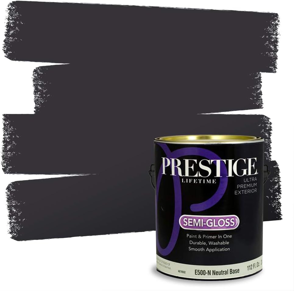 PRESTIGE Paints Exterior Paint and Primer In One, 1-Gallon, Satin, Comparable Match of Sherwin Williams* Black Magic*