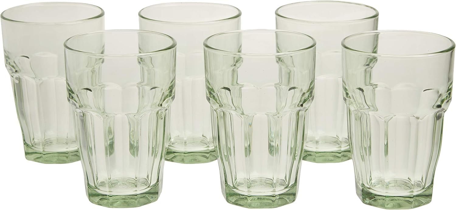Bormioli Rocco Rock Bar 12.5 oz. Long Drink Stackable Tempered Beverage Glasses for Cold Drinks, Water, and Cocktails, Set of 6, Ice Blue