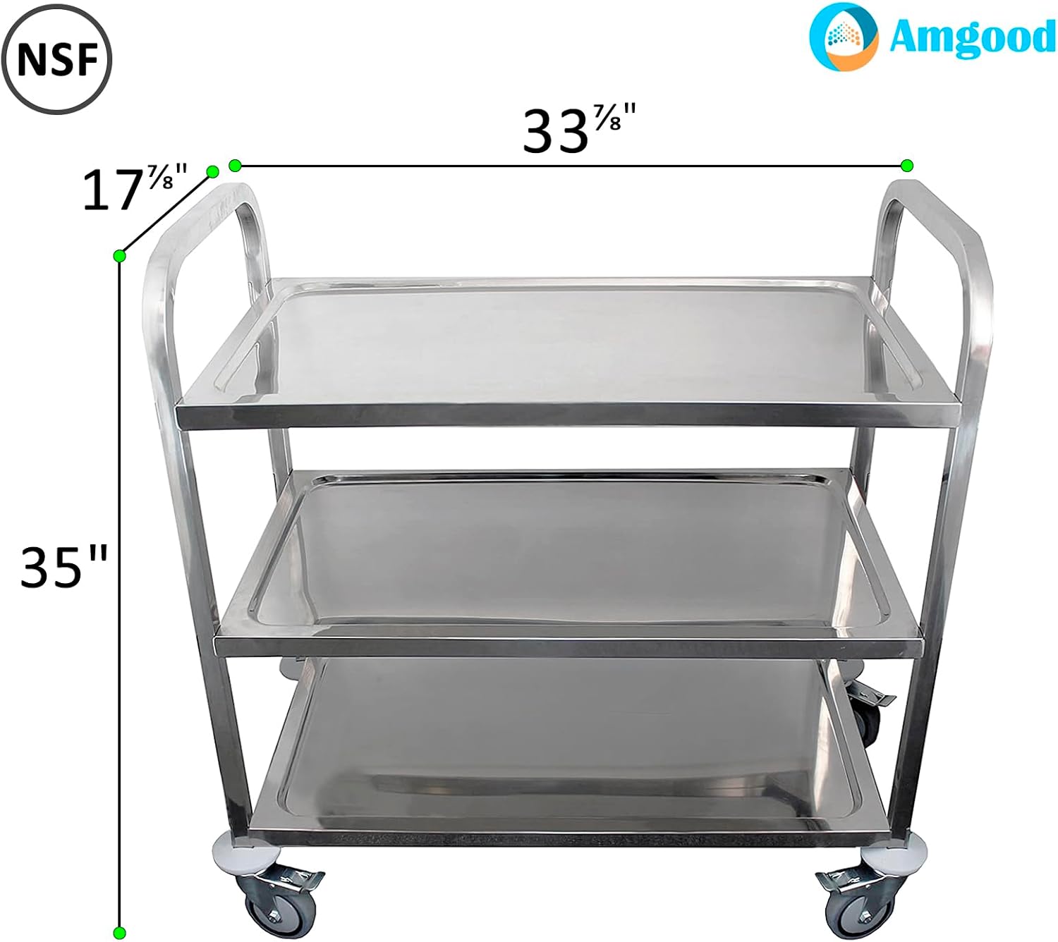 Medium 3 Shelf Heavy Duty Utility Cart on Wheels | 34 in. Long x 18 in. Wide
