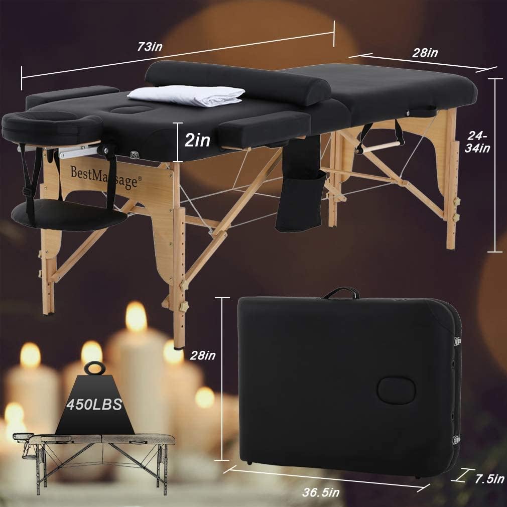 BestMassage Massage Bed Portable Massage Table 28 inch Wide Lash Bed Height Adjustable PU Leather 2 Folding with Oxford Bag for Spa Footmassage Facial CareSpa Tattoo