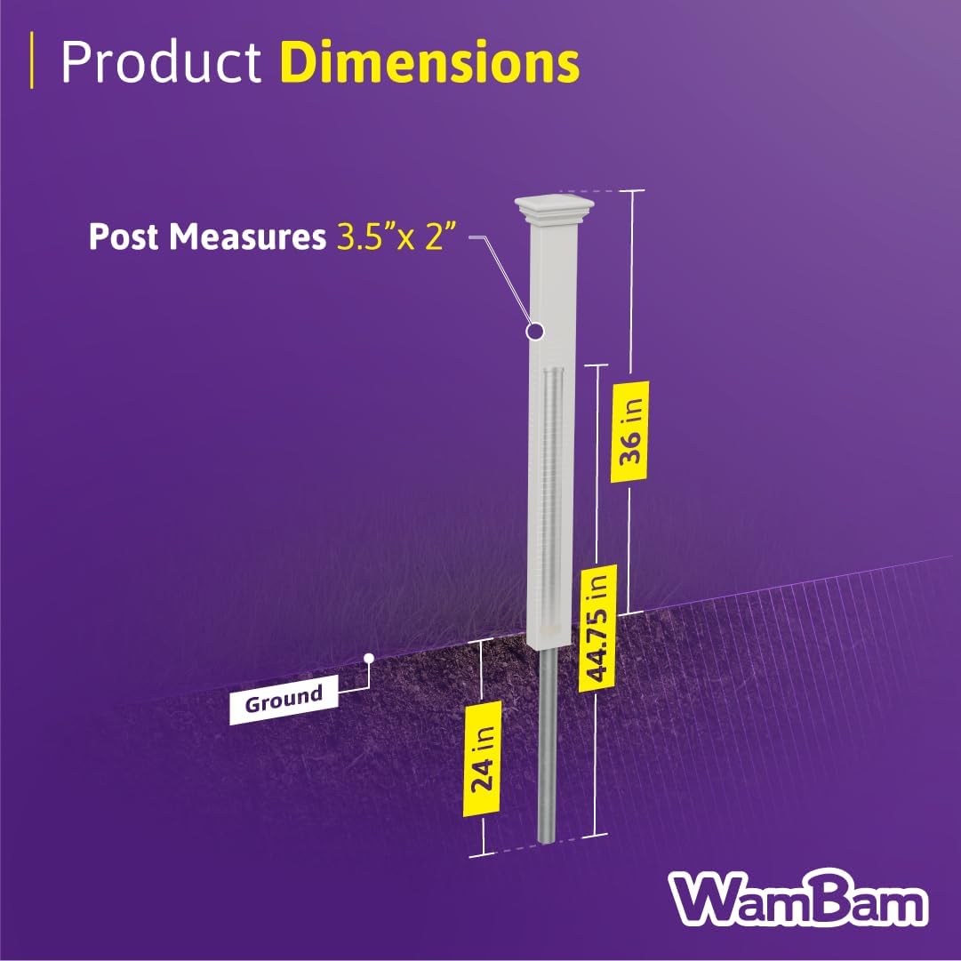 WamBam Newport Picket Fence, White Vinyl DIY No Dig Kit | 3ftH x 6ftW, 1 Panel + 1 Post, ZP19002