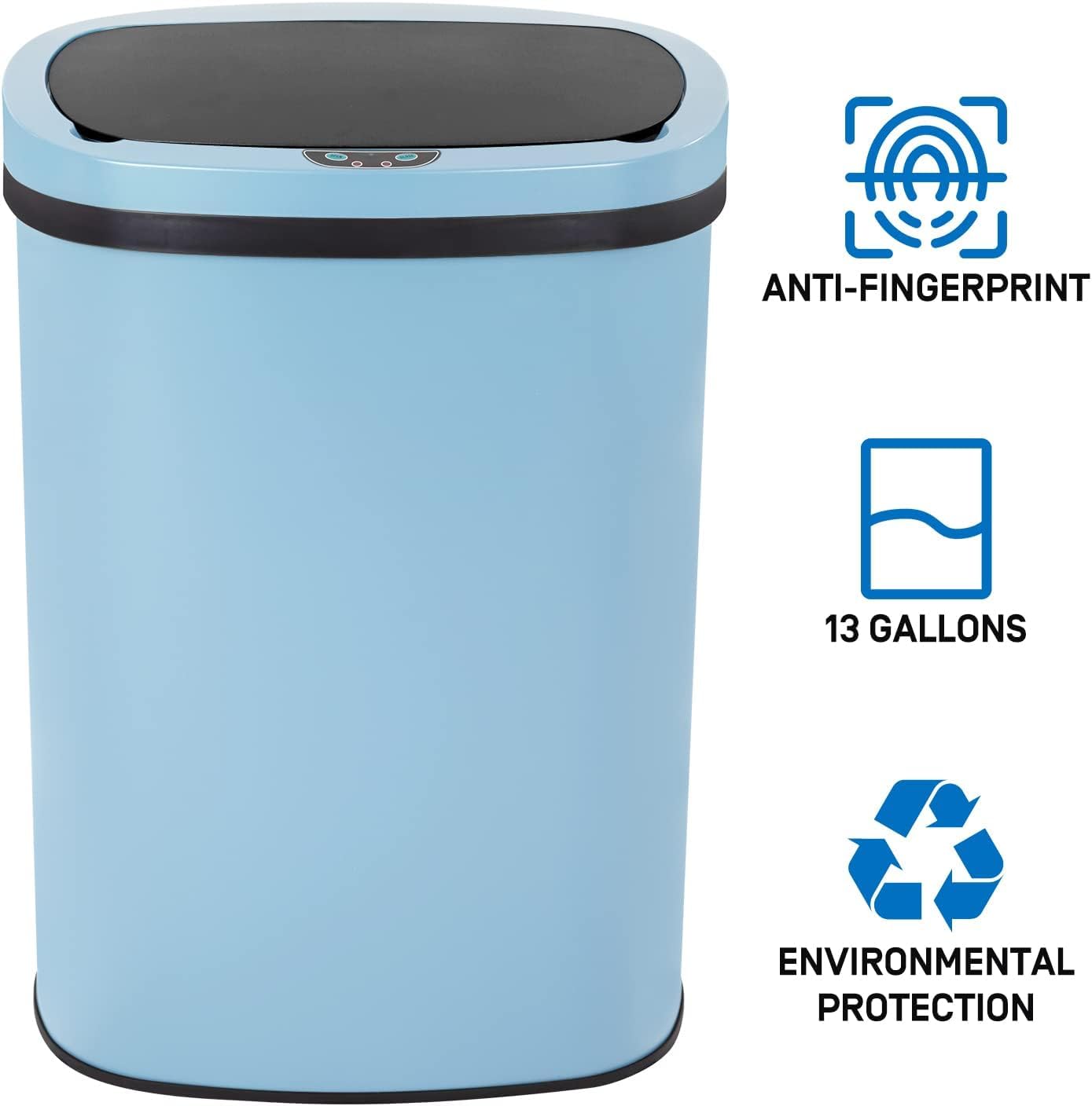 Kitchen Trash Can | Stainless Steel 13 Gallon Trash Can | 50L Touch Free Garbage Can with Lid | Electronic Sensor High Capacity Trash Bin for