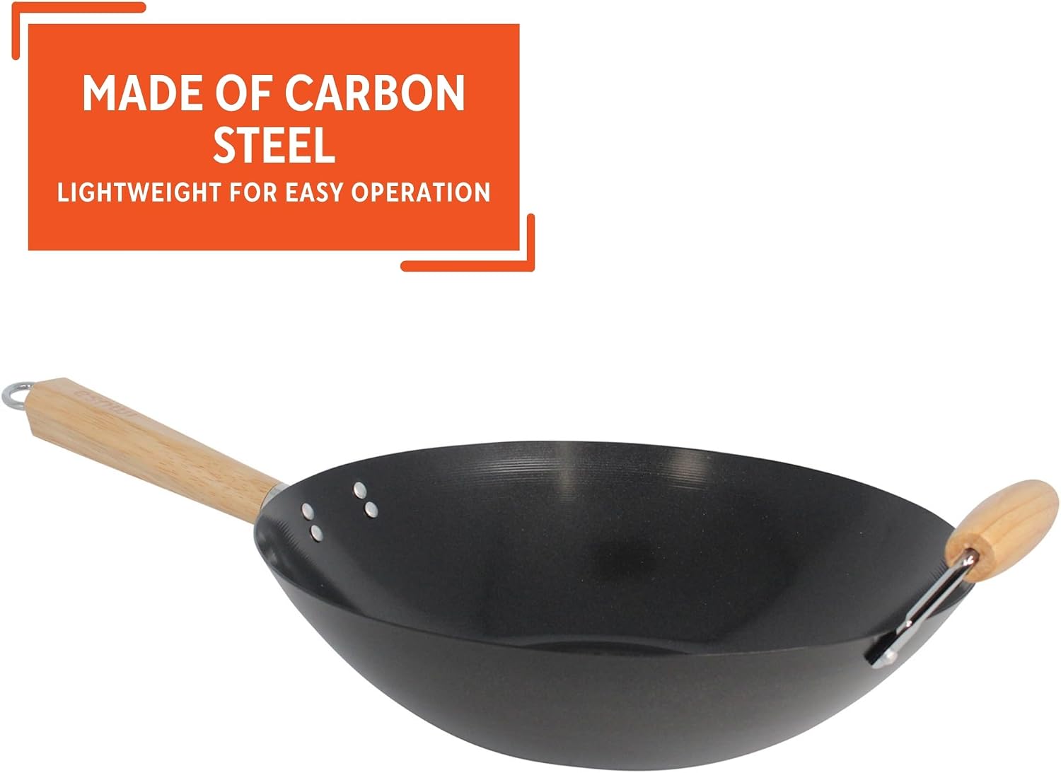 IMUSA 9.5 Inch Carbon Steel Nonstick Wok with Cool-touch Handle, Black | Cool-Touch Handle, Ideal for Stir Fry, Great for Everyday Meals
