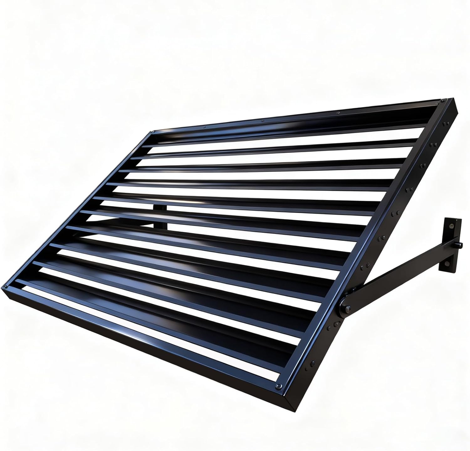 56 in W x 32 in H Shutters Window Awnings Exterior, Aluminum Black Window Shutters Fixed Metal Awning for Door Entrance, Windows