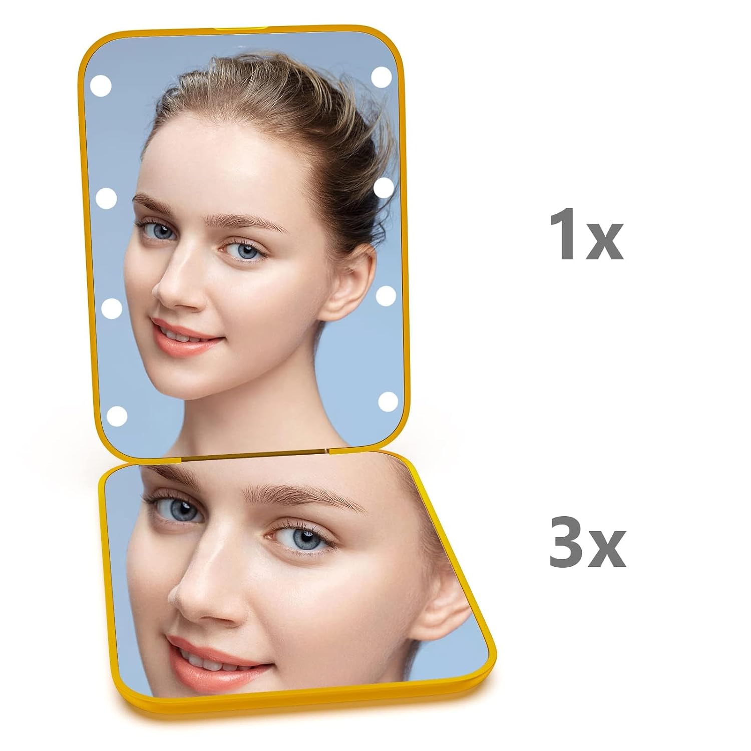 Kintion Pocket Mirror, 1X/3X Magnification LED Compact Travel Makeup Mirror with Light for Purse, 2-Sided, Portable, Folding, Handheld