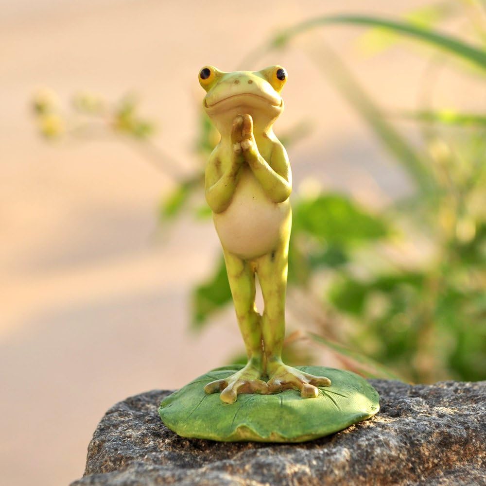 Top Collection Miniature Fairy Garden and Terrarium Yoga Frog on Lotus Leaf Namaste Statue
