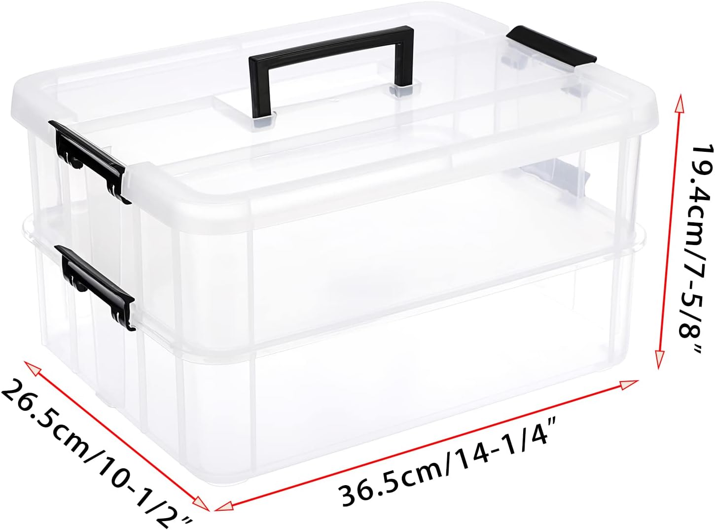 JUXYES 2-Tiers Plastic Stack Carry Storage Containers Box wih Handle Lids
