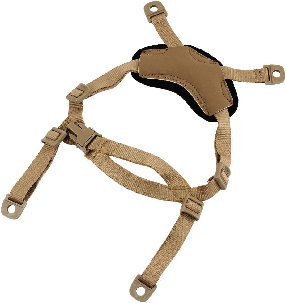 Helmet Chin Strap 4 Points for Tactical Fast/MICH/IBH Kevlar Bump Helmets Helmet Scrim, X-Nape Suspension System with Bolts and Screws Tan
