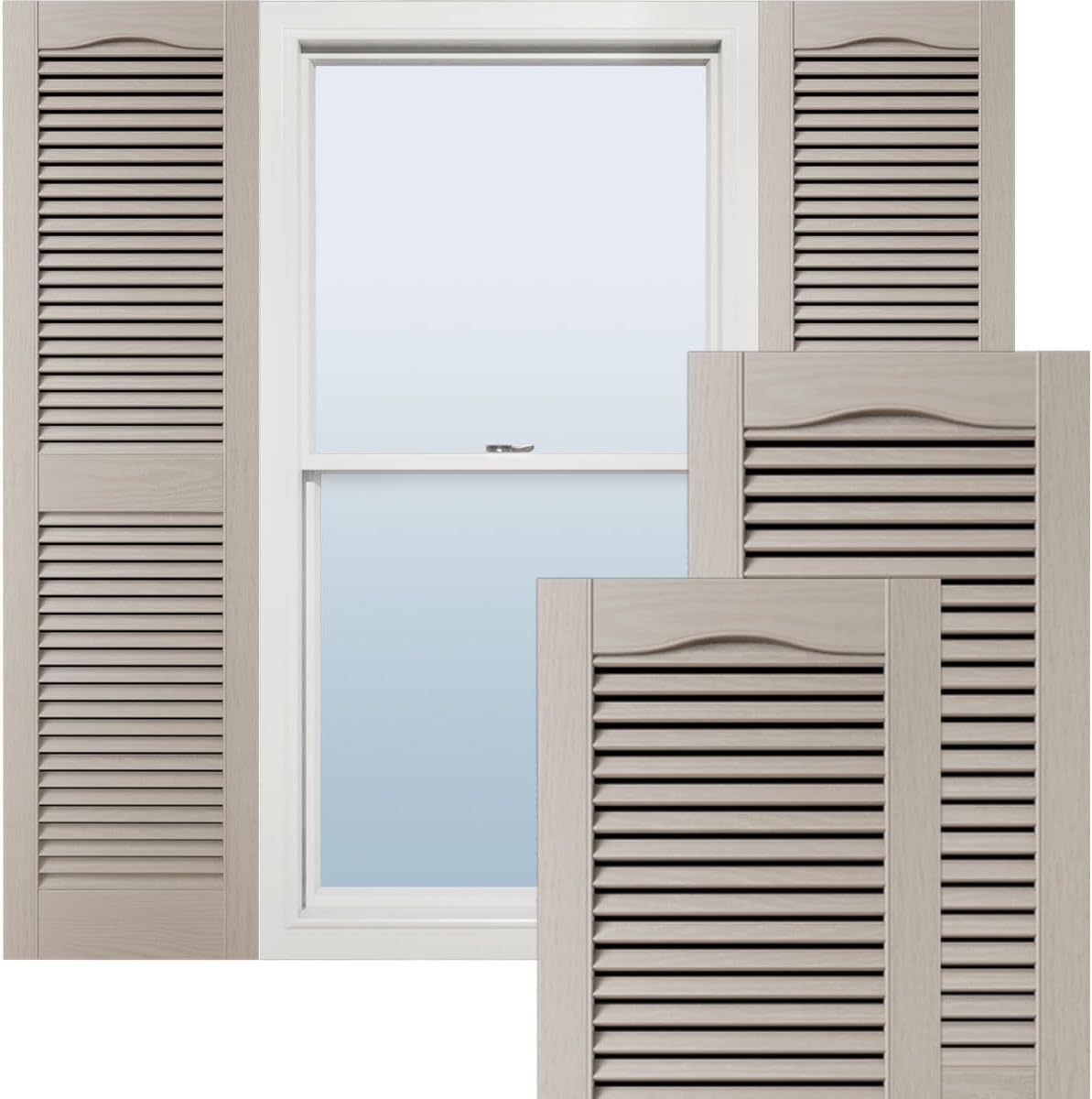 Ekena Millwork Lifetime Vinyl LL1S12X03600BL Standard Cathedral Top Center Mullion, Open Louver Vinyl Shutters, w/Installation Shutter-Lok's & Matching Screws (Per Pair), 12"W x 36"H, Black