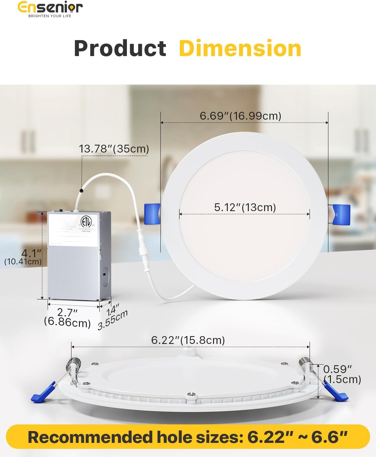 Ensenior 6 Pack 6 Inch LED Recessed Light, 5CCT Dimmable Canless Wafer
