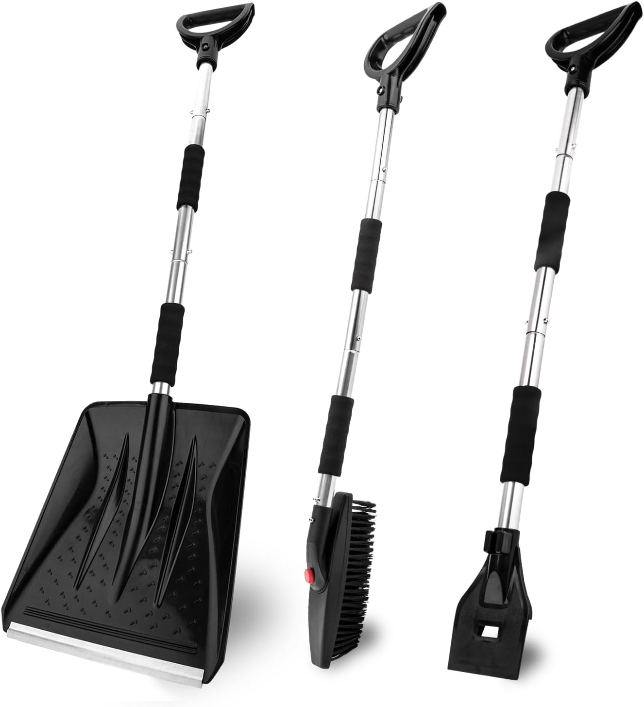 3-in-1 Portable Snow Shovel Kit with Ice Scraper and Snow Brush | Emergency Collapsible Design Snow Remover Set for Garden, Camping, Car