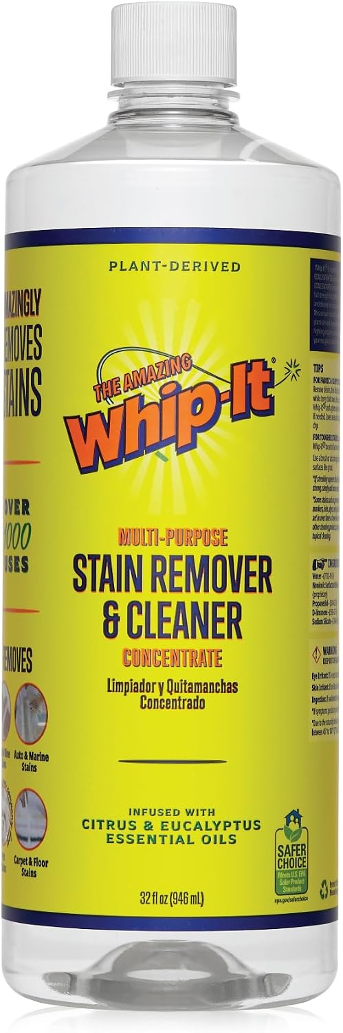 Whip It Cleaner, Multi Purpose Stain Remover CONCENTRATE, Makes 32 Bottles, Plant Based Enzyme Cleaner, Cleaning Food, Grease, Coffee, Wine