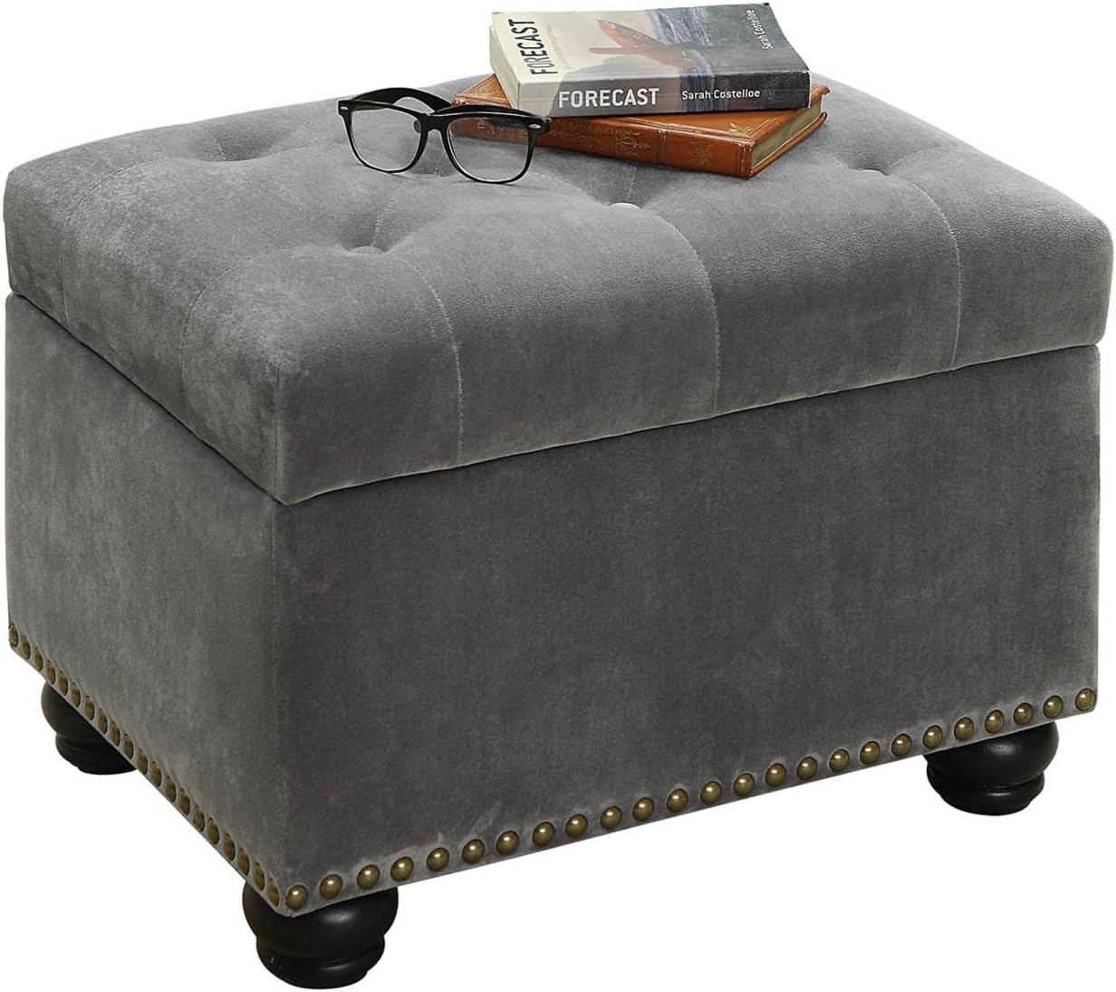 Convenience Concepts Designs4Comfort 5th Avenue Storage Ottoman 24" - Contemporary Foot Stool and Seat with Hinged Lid for Living Room, Dining Room, Office, Den, Espresso Faux Leather