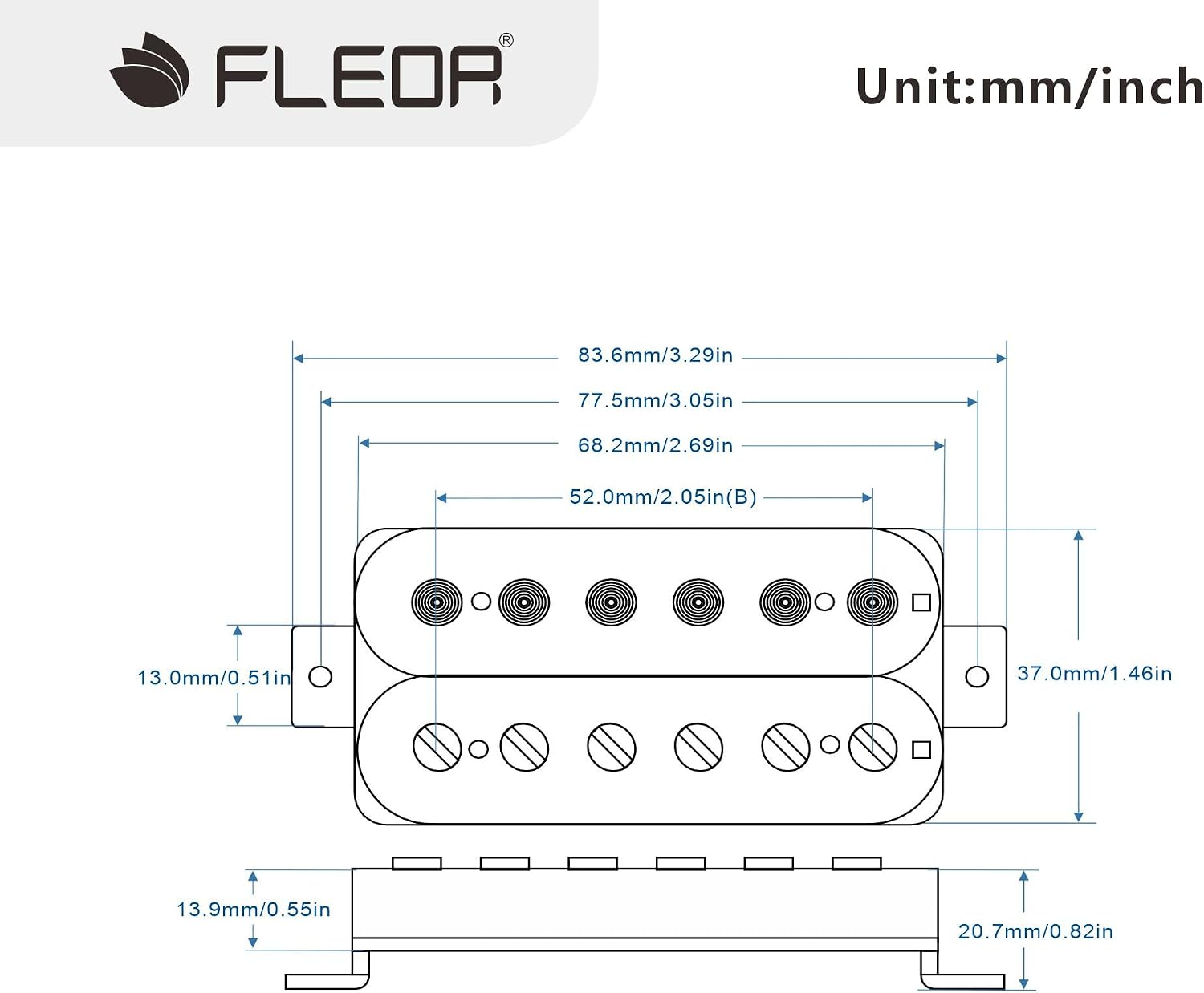 FLEOR Alnico 5 Guitar Pickup Double Coil Humbucker Pickups Neck and Bridge Set Black