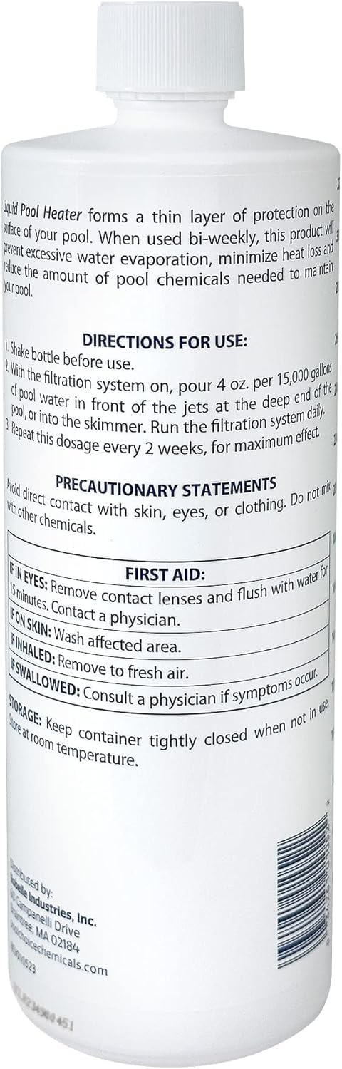 SpaChoice 1-Quart Premium Liquid Pool Heater Solar Cover in a Bottle | Liquid Solar Blanket for Pool, Helps Prevent Heat Loss, 4 ounces per 15,000 gallons of water every 2 weeks, Made in USA