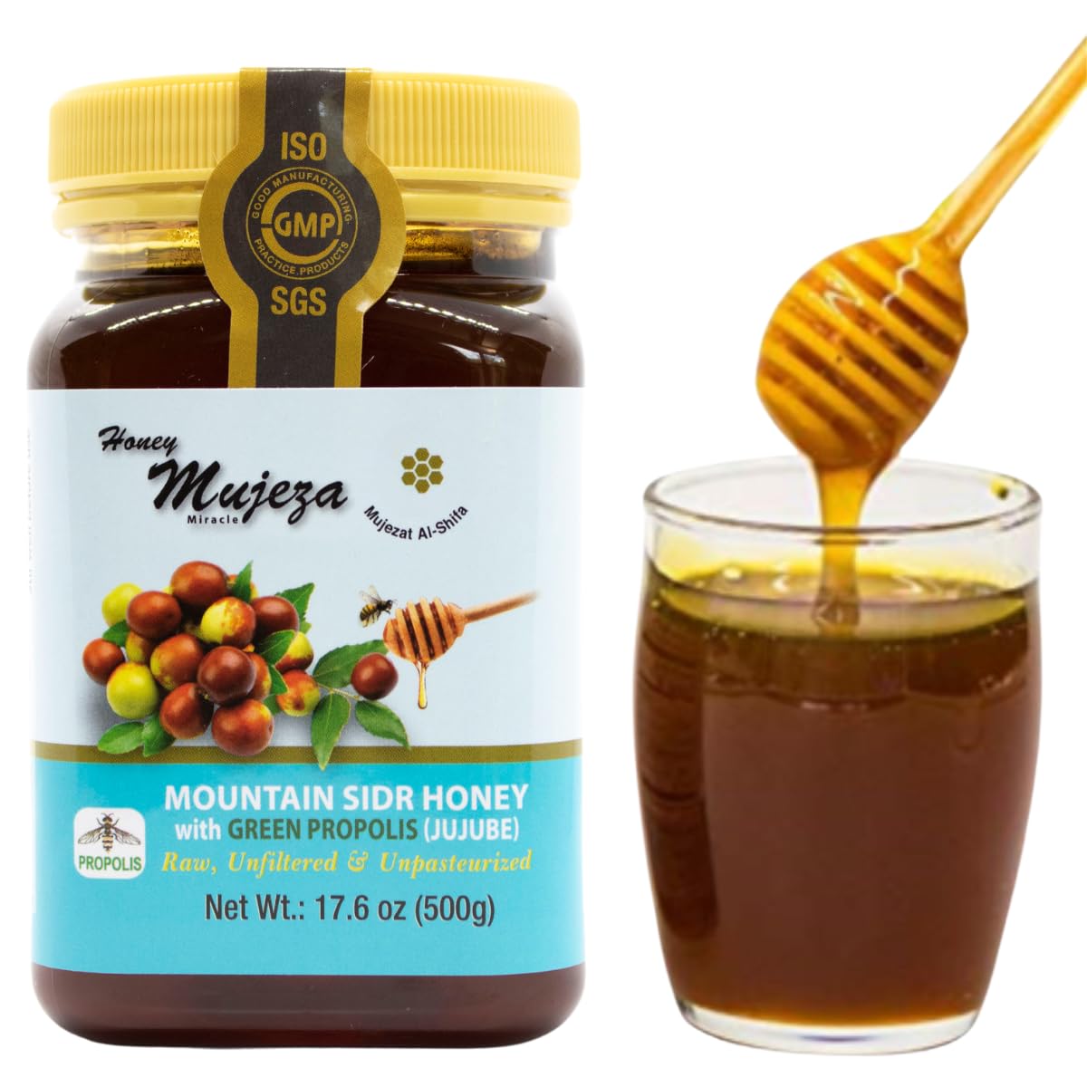 Authentic Mountain Sidr Honey with Propolis – Jujube Honey, Supports Mental Health, Memory and Cognition, 100% Natural, Raw Liquid Honey, Gluten Free (250g/ 8.8 oz)