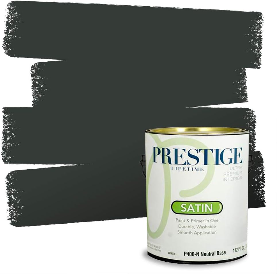 PRESTIGE Paints Exterior Paint and Primer In One, 1-Gallon, Satin, Comparable Match of Sherwin Williams* Tricorn Black*