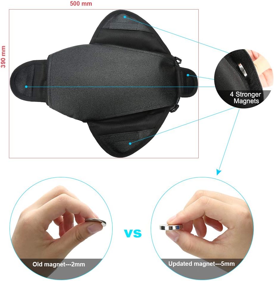 Motorcycle Tank Bag, Water Resistant with Super Strong Magnetic Gas Oil Fuel Tank Bag Black bigger Window for Honda Yamaha Suzuki Kawasaki Harley