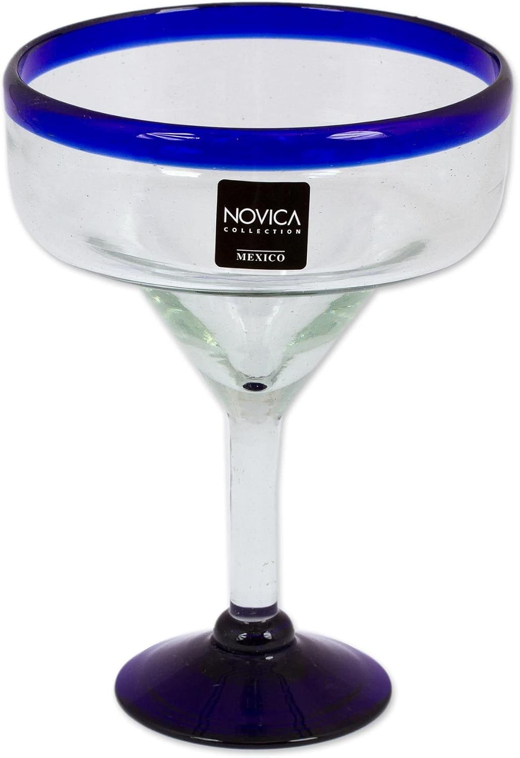 NOVICA - 284619 NOVICA Clear Blue Rim Glass Eco-Friendly Margarita Glasses, 13 Ounces, 'Cobalt Contrasts' (Set Of 6)