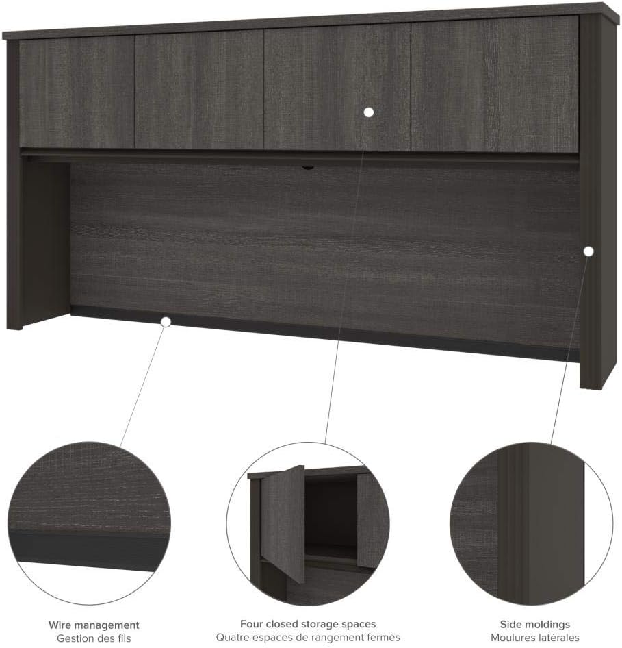 Bestar Prestige + 72W U-Shaped Executive Desk with 2 Pedestals and Hutch in White Chocolate & Antigua | With 2 Pedestals and Hutch; with Narrow Desk Shell, Desk Shell, Desk Bridge, Keyboard Tray, CPU Stand; stands 67 in. tall