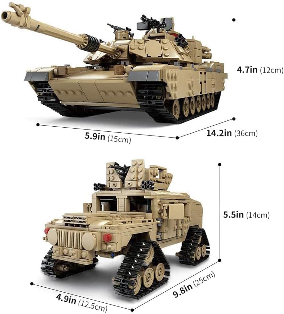 M1A2 Abrams Tank Building Set 1:28 Scale Military Model Kit 2-in-1 Vehicle | Armored Vehicle with Ruin Buildings Soldier Figures Army Blocks Toy Set