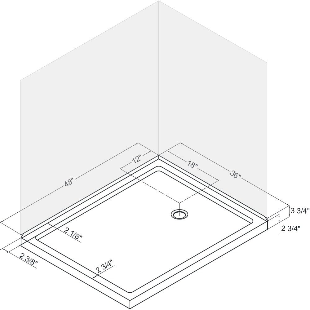 DreamLine SlimLine 34 in. D x 48 in. W x 2 3/4 in. H Right Drain Double Threshold Shower Base in White, DLT-1034482