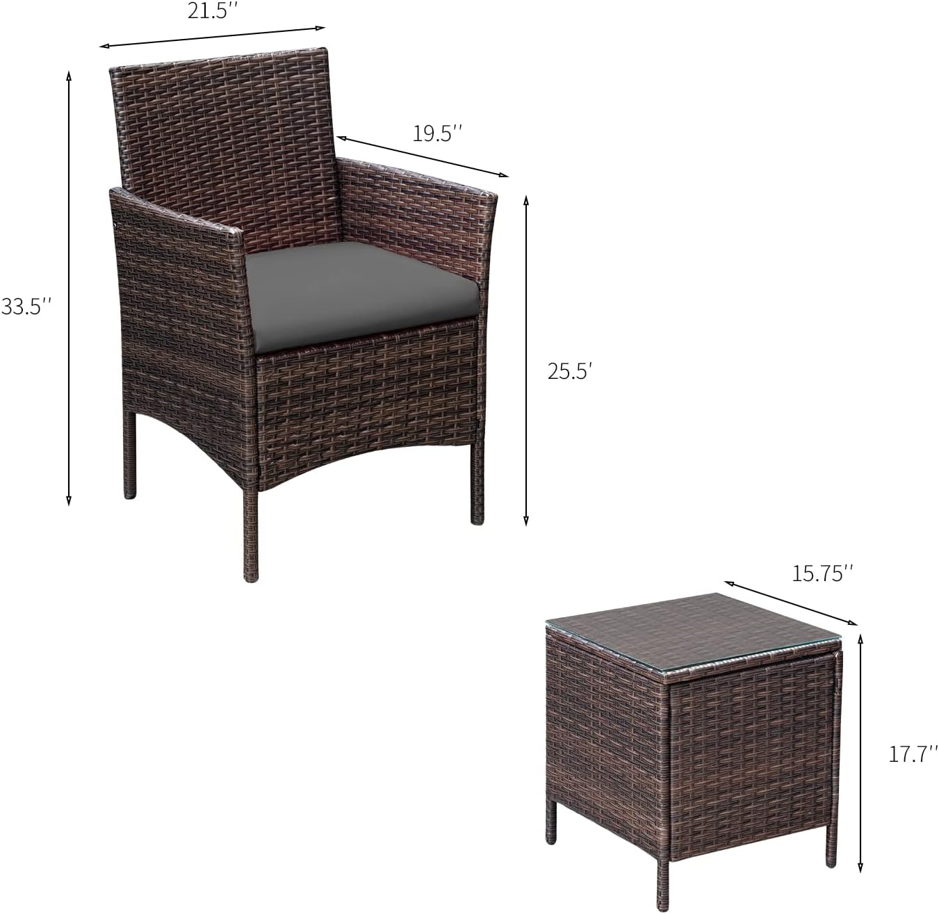Greesum 3 Pieces Patio Furniture Sets Outdoor PE Wicker Chairs,Beige