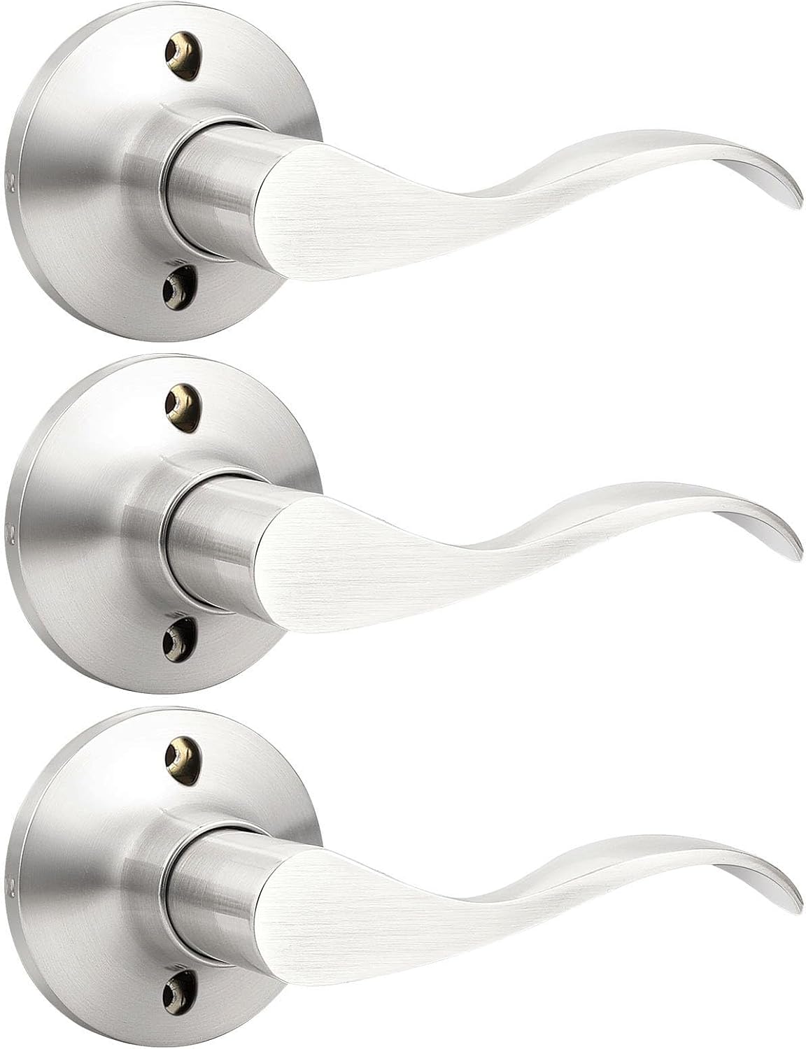 GOBEKOR 1 Pack Privacy Door Levers Brushed Nickel Lever Door Handles Interior for Bedroom and Bathroom Door Locks Wave Door Handles