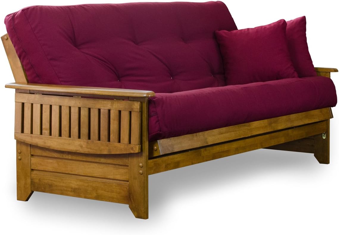 Brentwood Tray Arm Futon Sofabed Set - Queen Frame, 8" Microfiber Fudge Mattress, Heritage Finish