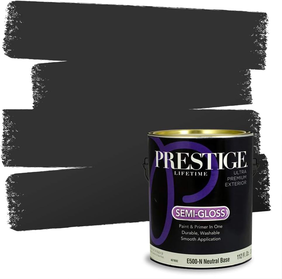 PRESTIGE Paints Exterior Paint and Primer In One, 1-Gallon, Satin, Comparable Match of Sherwin Williams* Black Magic*