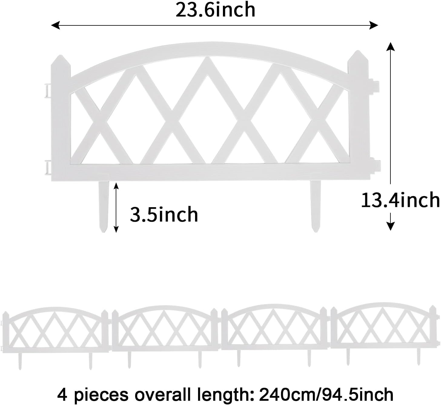 Sungmor Plastic Garden Fence Border Set - Lightweight Decorative Landscape Edging Panels, White Flower Bed Lawn Border - Easy Install for Soft Soil