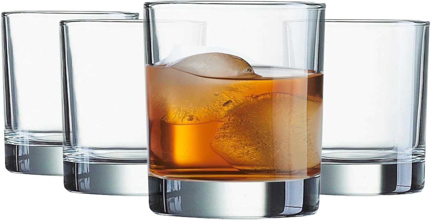 Le'raze Set of 12 Heavy Base Rocks Glass Cups, Elegant Old Fashioned Drinking Glasses Set for Whiskey, Cocktails, Beer and More - Dishwasher Safe