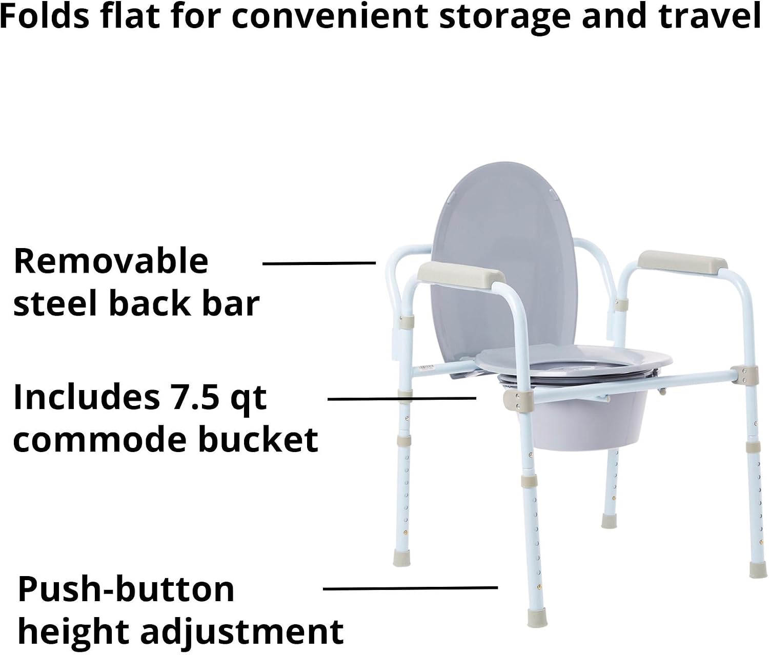 McKesson Folding Bariatric Commode Chair with 7.5 qt, 13 3/4 in, 1 ct | Seat Width