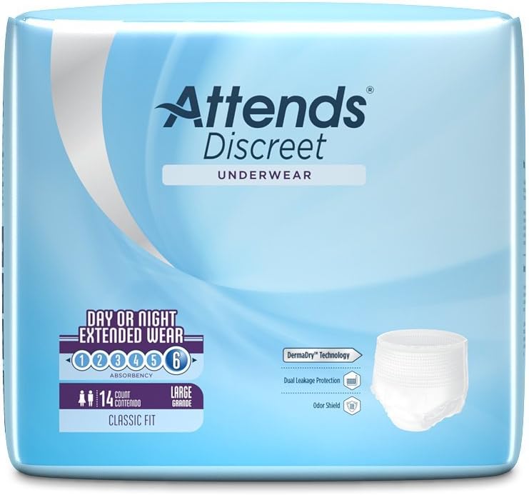 Attends Overnight Underwear for Adult Incontinence Care with ConfidenceCuff™ Protection, Overnight Absorbency, Unisex, X-Large, 12 Count (x4) | Unisex