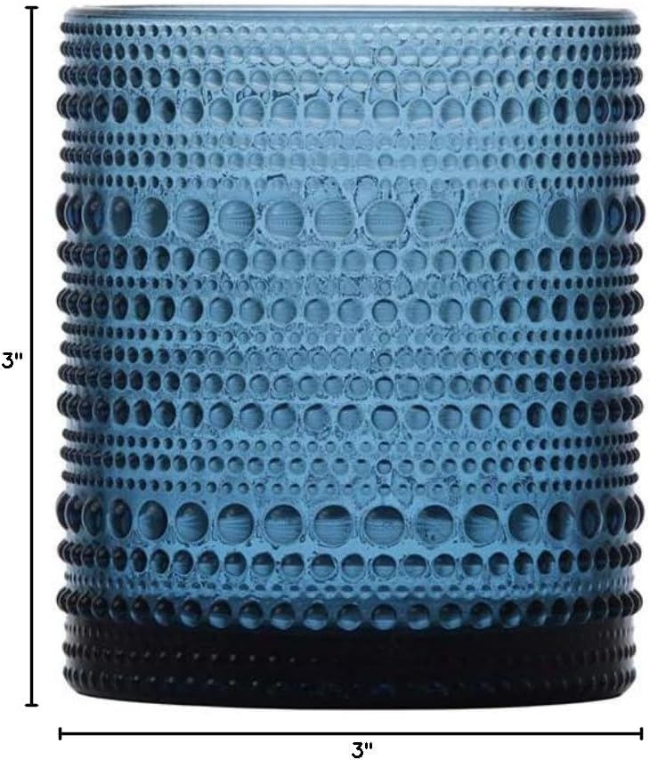 FORTESSA Jupiter Beaded Hobnail Glass Vintage Themed Drinkware Set, 10 Ounce Double Old Fashioned Glass (Set of 6), Dishwasher-Safe, Blue