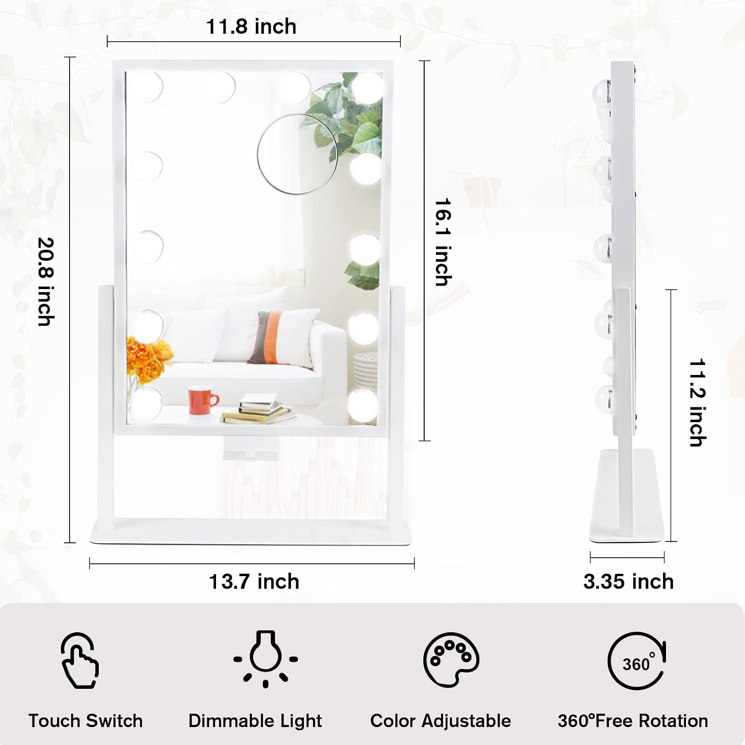 BWLLNI Lighted Makeup Mirror, White Vanity Mirror with Lights,9 LED Bulbs