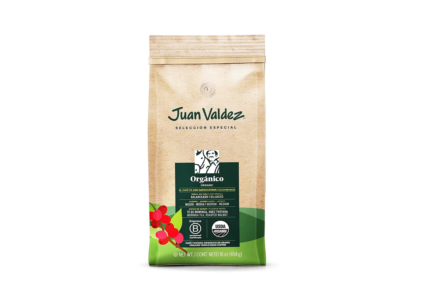 Juan Valdez Organic Whole Bean Coffee - Balanced Roast | 100% Colombian Arabica Beans | 100% Colombian Coffee - Balanced Profile with Moringa &