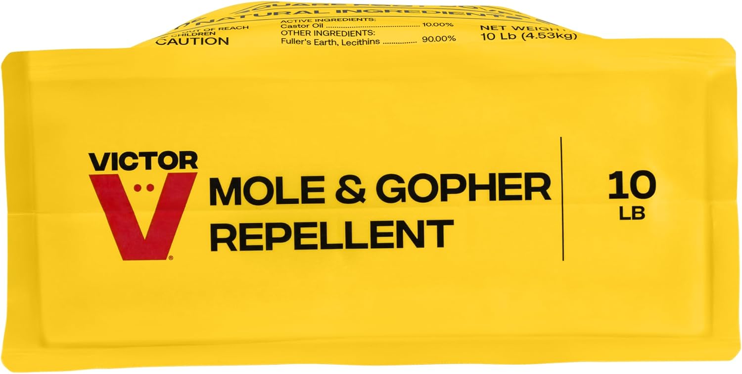 Victor Mole and Gopher Repellent, 10 lb Bag, Castor Oil Granules | Outdoor Rodent Control, Repels Moles, Gophers, Voles and Armadillos, 10