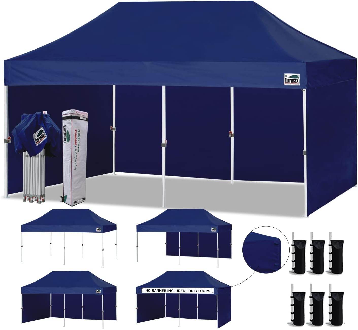 Eurmax USA 10x10 Pop Up Canopy Tent,Commercial Tent with Patented No-Tip Rolling Bag,4 Zippered Removable Walls,UV & Water Resistant Canopy Top,Heavy Duty Outdoor Gazebo,Instant Shelter(White)
