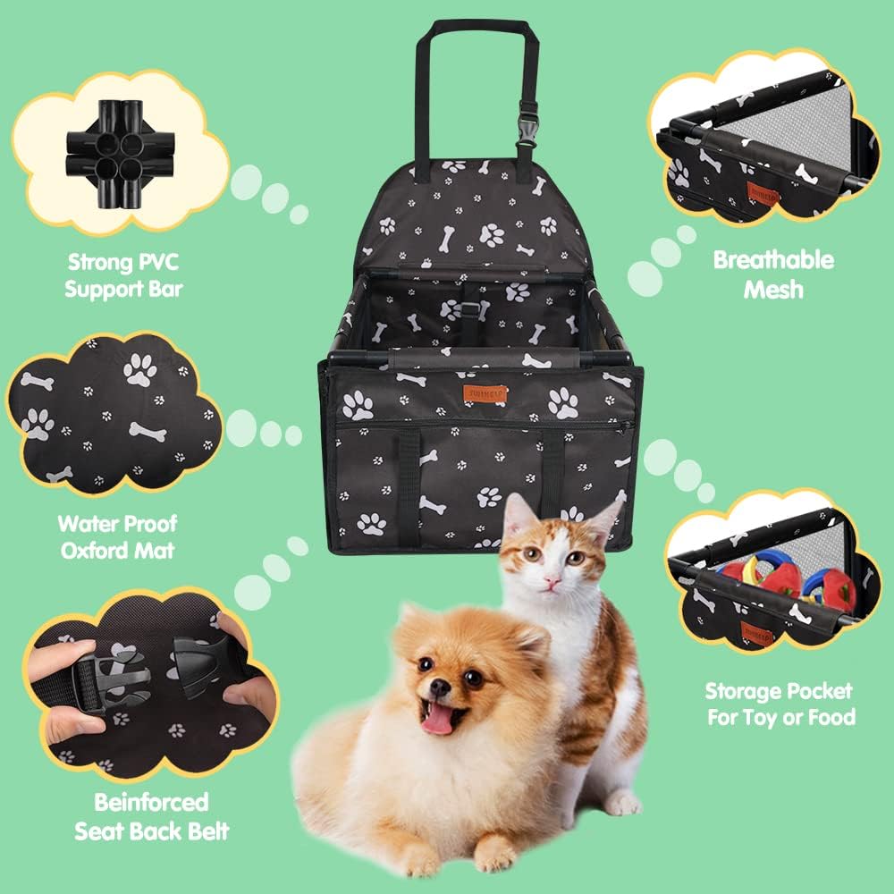 Dog Car Seat Puppy Portable Pet Booster Car Seat with Clip-On Safety Leash and PVC Support Pipe, Anti-Collapse,Perfect for Small Pets