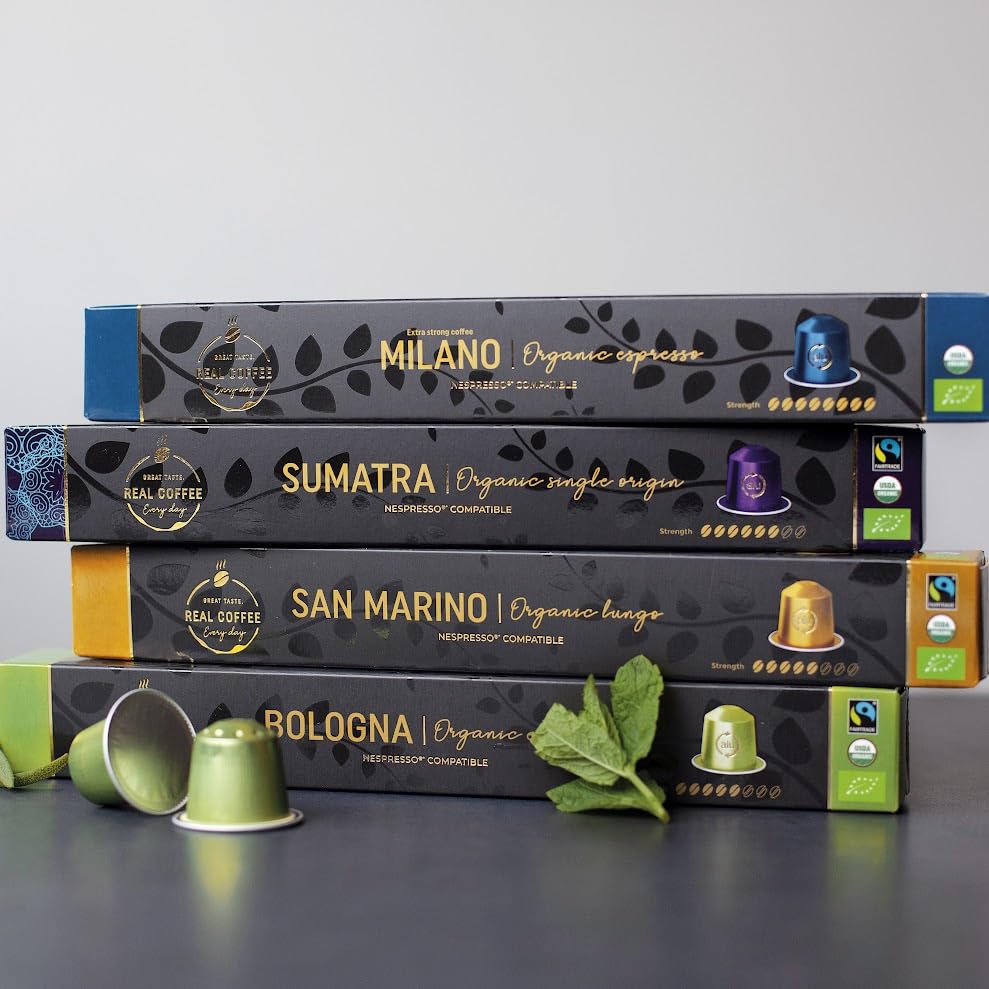 Bologna Organic Italian Espresso for Nespresso Original Line Machines | 100 Aluminum Capsules | Smooth Velvety Flavor | Fairtrade | Espresso Coffee