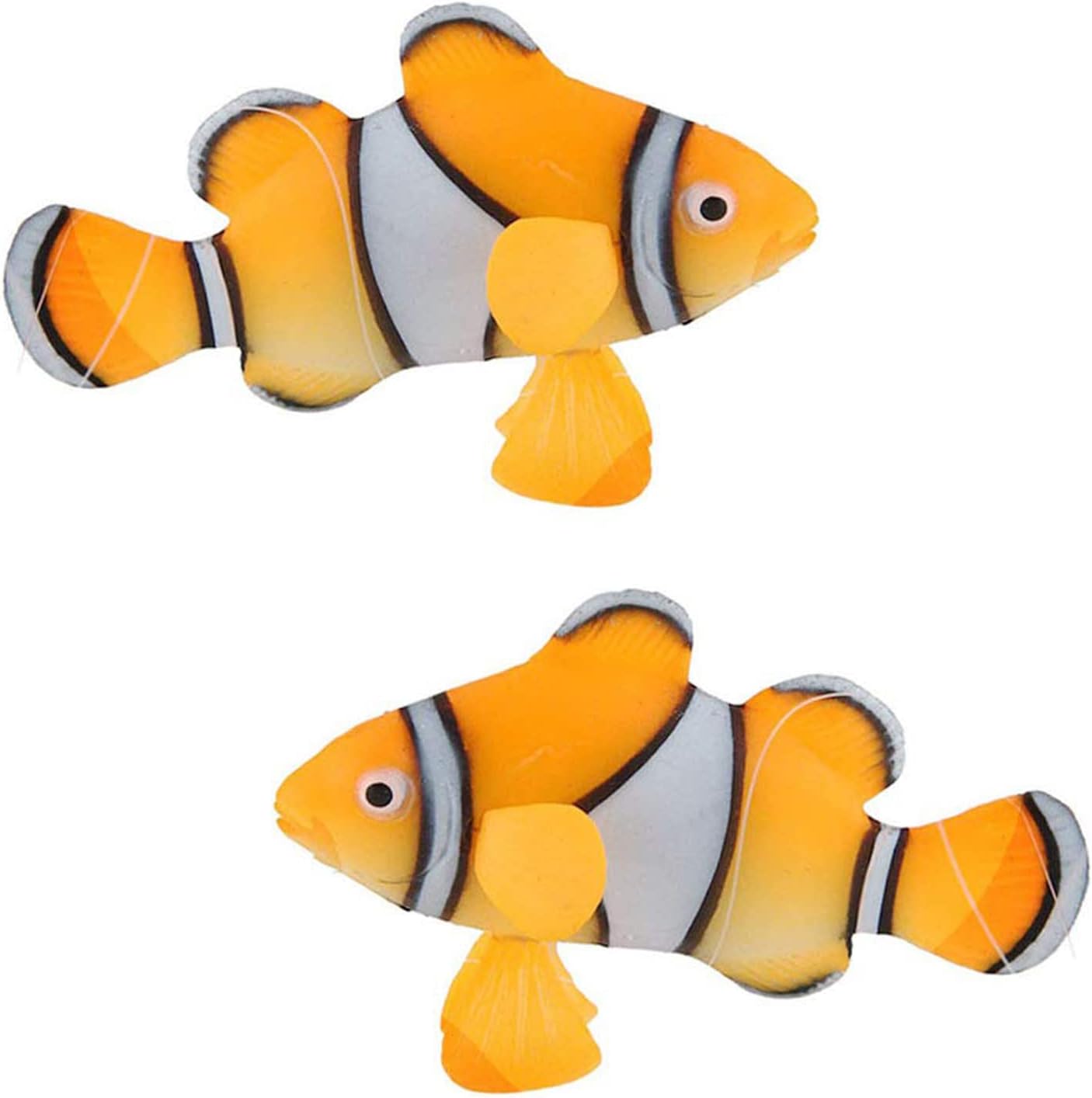 2 Pack Silicone Artificial Aquarium Floating Clownfish Decoration Fish Tank Decor Underwater Saltwater Fake Fish Glowing Ornament