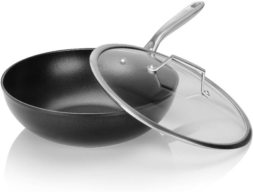 TECHEF - Onyx Collection, 12-Inch Nonstick Flat Bottom Wok/Stir-Fry Pan - PFOA Free, Dishwasher and Oven Safe, Made in Korea