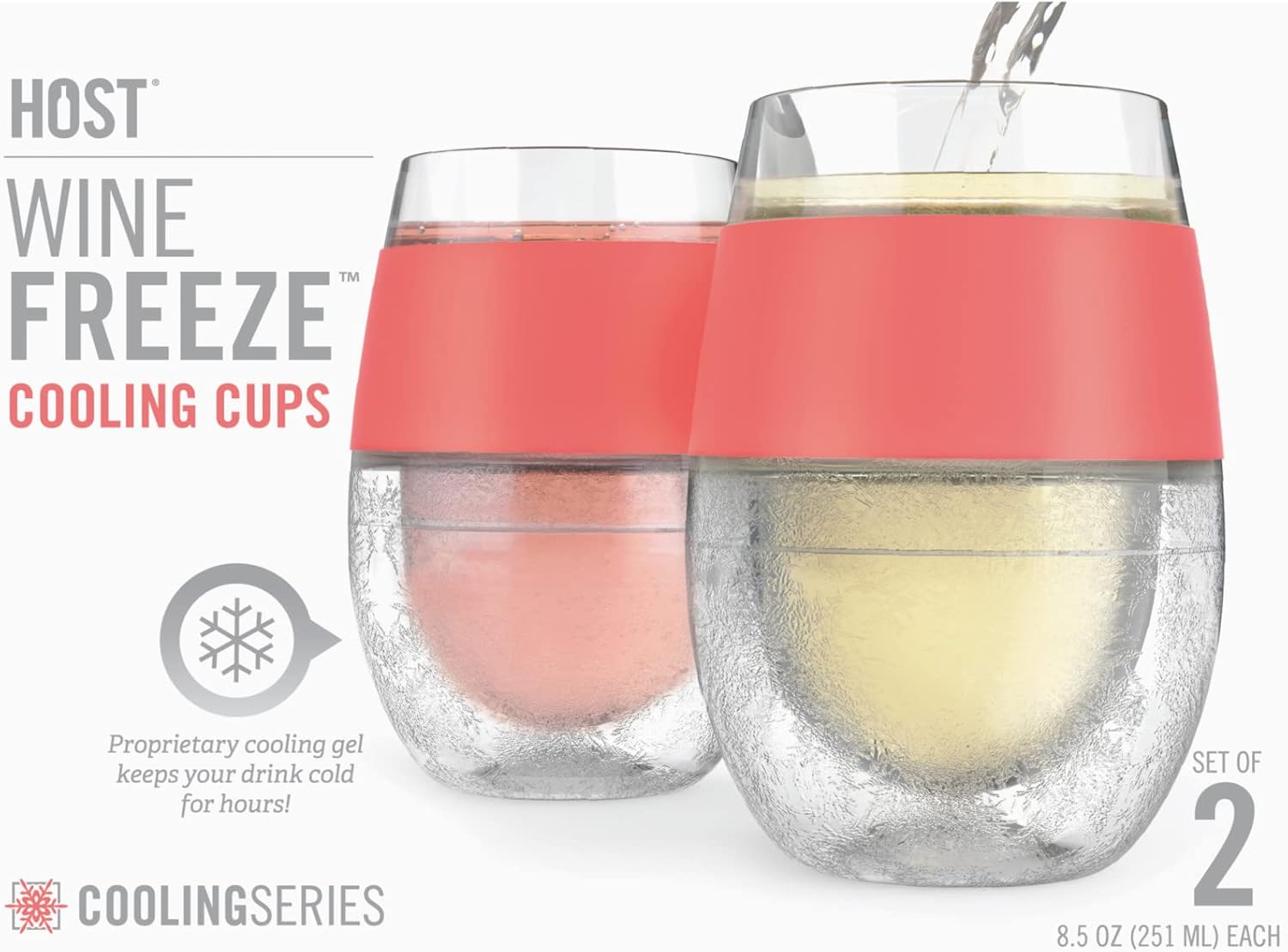 Host Wine Freeze Cup Set of 2 - Plastic Double Wall Insulated Drink Cup, Freezable Vacuum Insulated Wine Glasses, 8.5 oz Blue
