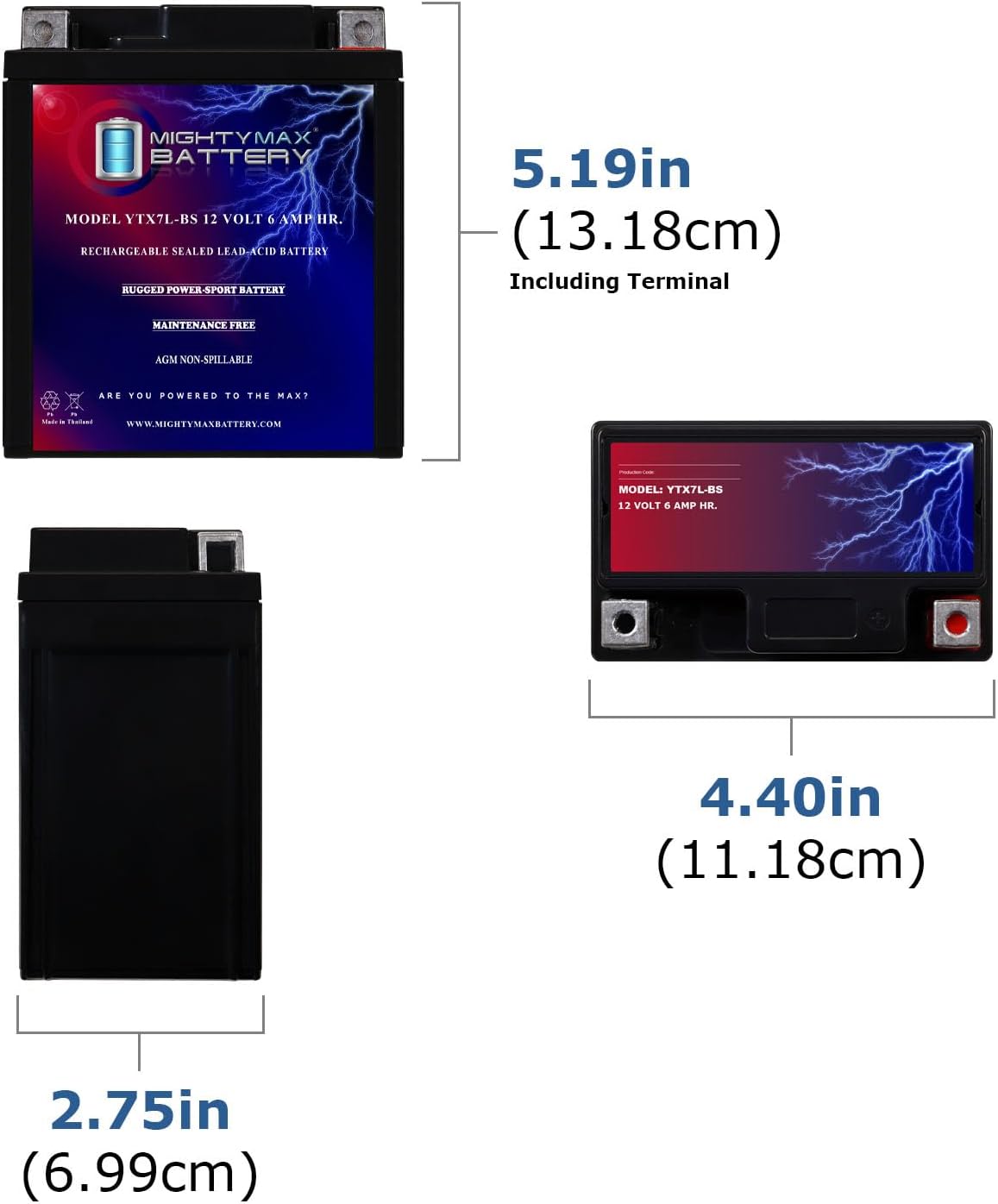 Mighty Max Battery YTX7L-BS -12 Volt 6 AH, 100 CCA, Rechargeable Maintenance Free SLA AGM Motorcycle Battery
