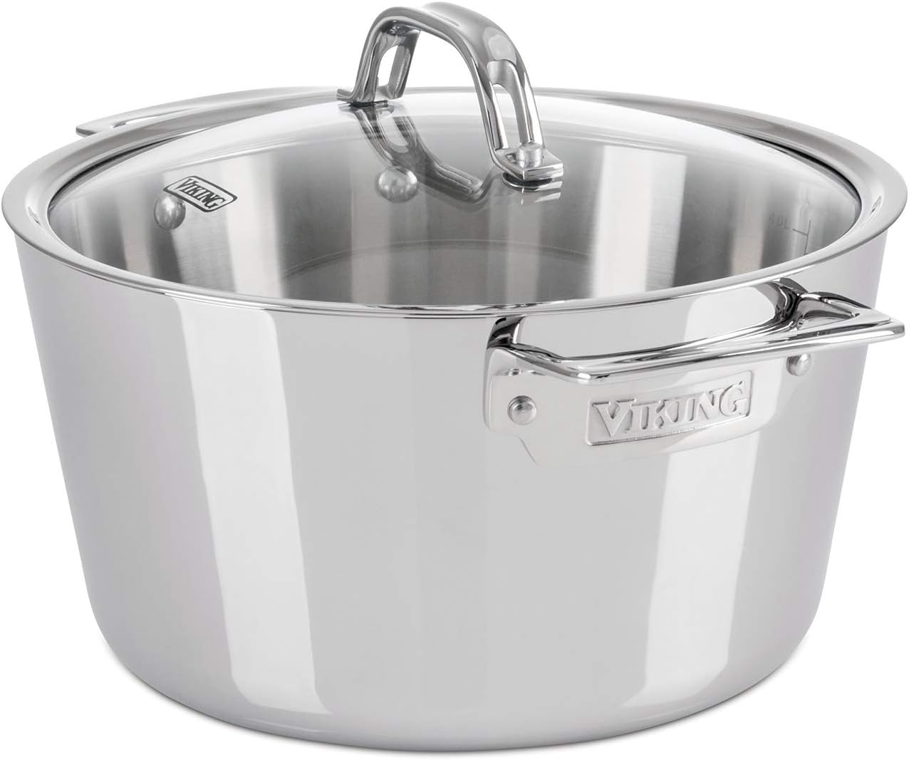 Viking Contemporary 3-Ply Dutch Oven, 5.2 Quart Stainless Steel Cookware Pot with Glass Lid, Dishwasher and Oven Safe, Induction Ready, Silver