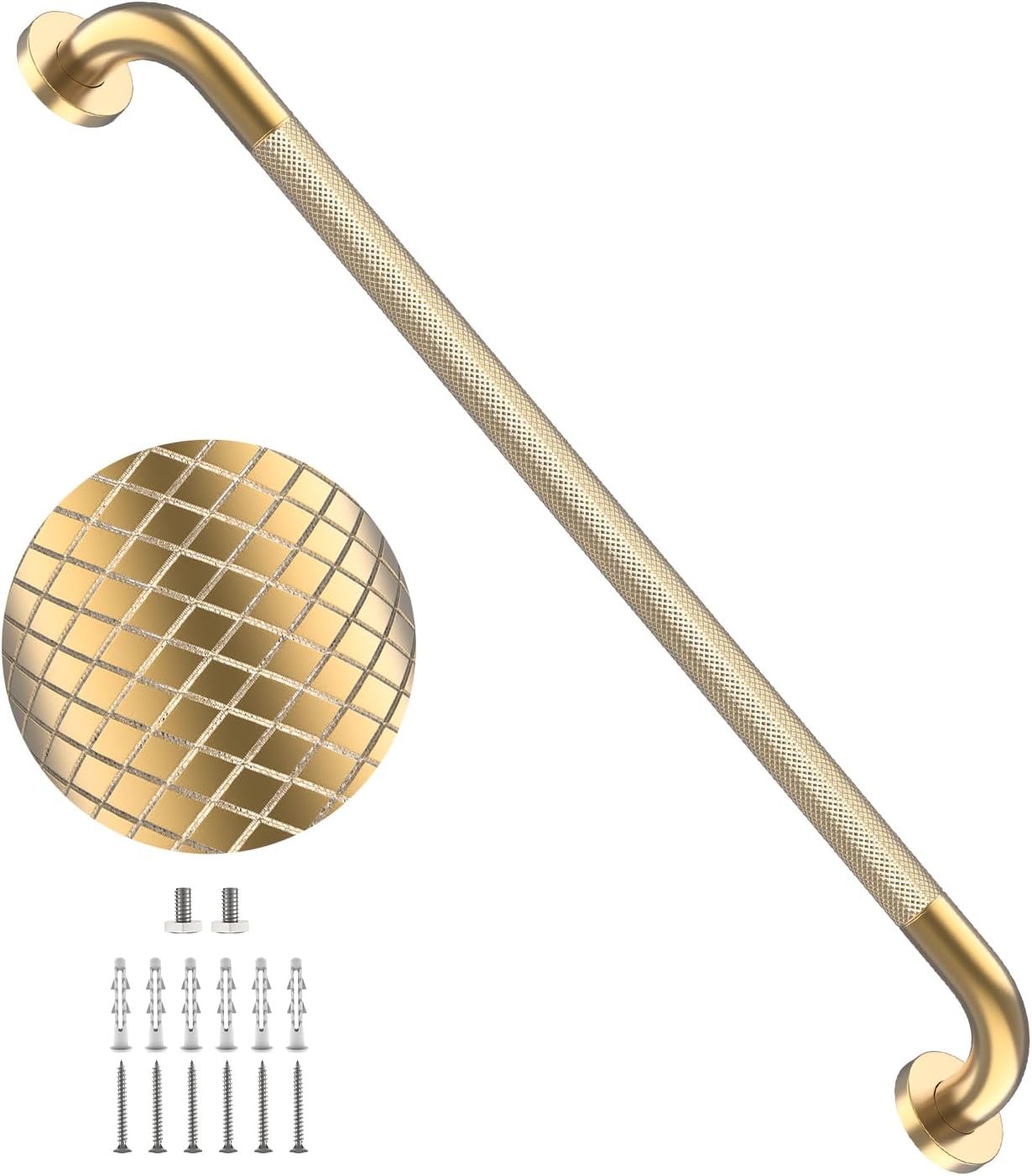 40 Inch Brushed Nickel Shower Grab Bar Anti-Slip Knurled Grip,Safety Handle | YuanDe 1.25" Diameter Stainless Steel Bathroom Grab Bars, Handicap Injury Elderly Senior Assist Support Shower Handle-2Packs