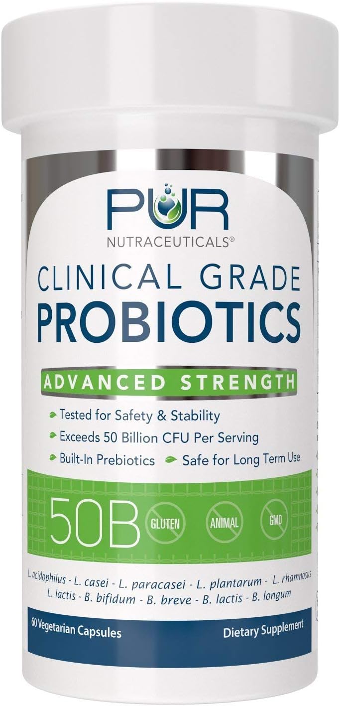 Clinical Grade Probiotics, 50 Billion CFUs, 60 Capsules | 10 Strains, Built-In Prebiotic, 2 Month Supply, All Natural, 100% Made in USA