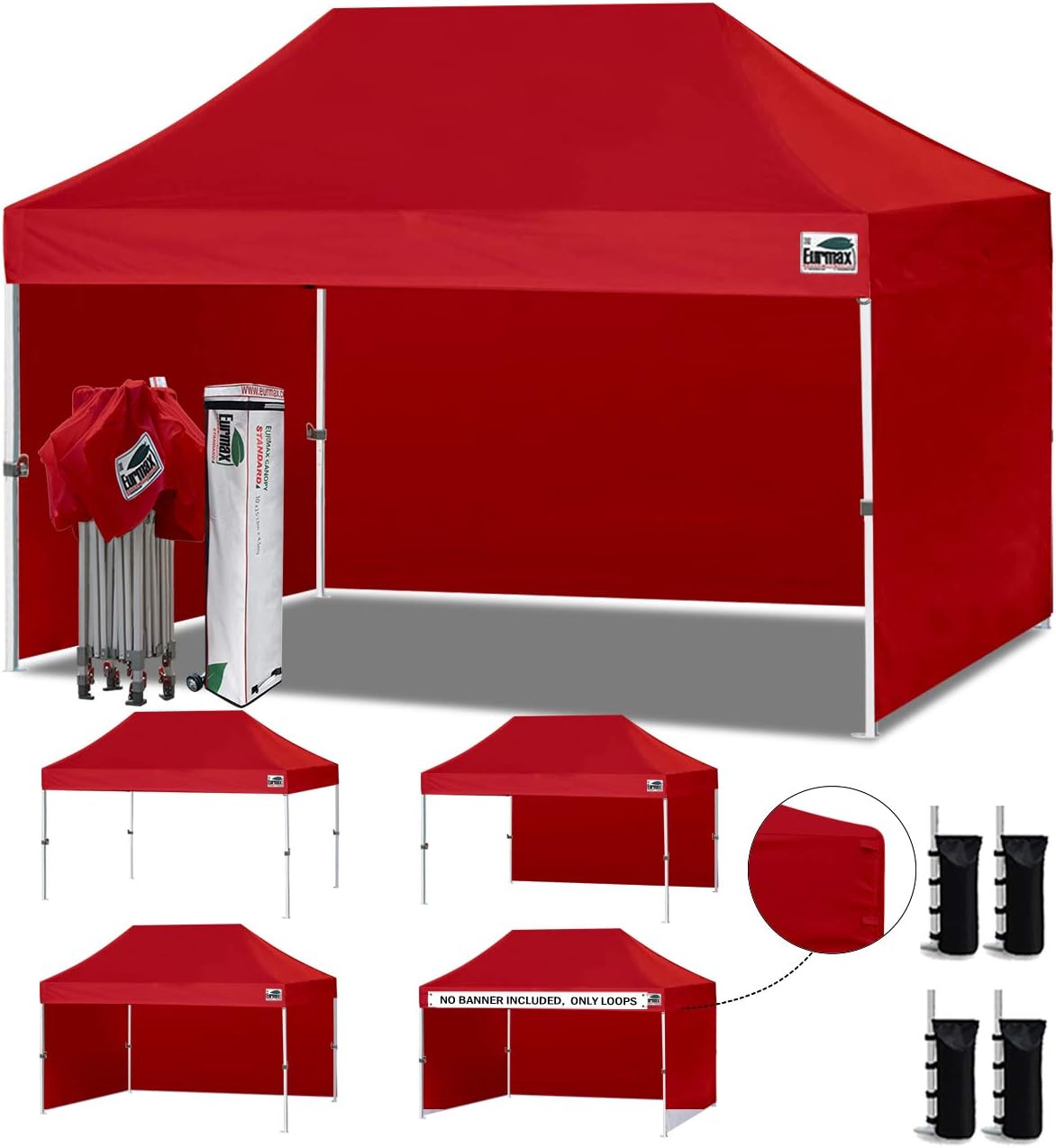 Eurmax USA 10x10 Pop Up Canopy Tent,Commercial Tent with Patented No-Tip Rolling Bag,4 Zippered Removable Walls,UV & Water Resistant Canopy Top,Heavy Duty Outdoor Gazebo,Instant Shelter(White)